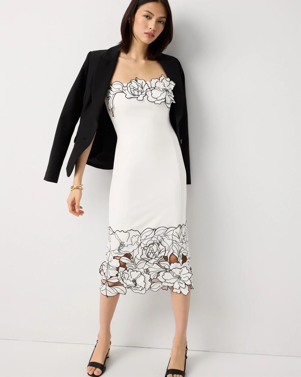 Cutwork Strapless Sheath Dress | White House Black Market